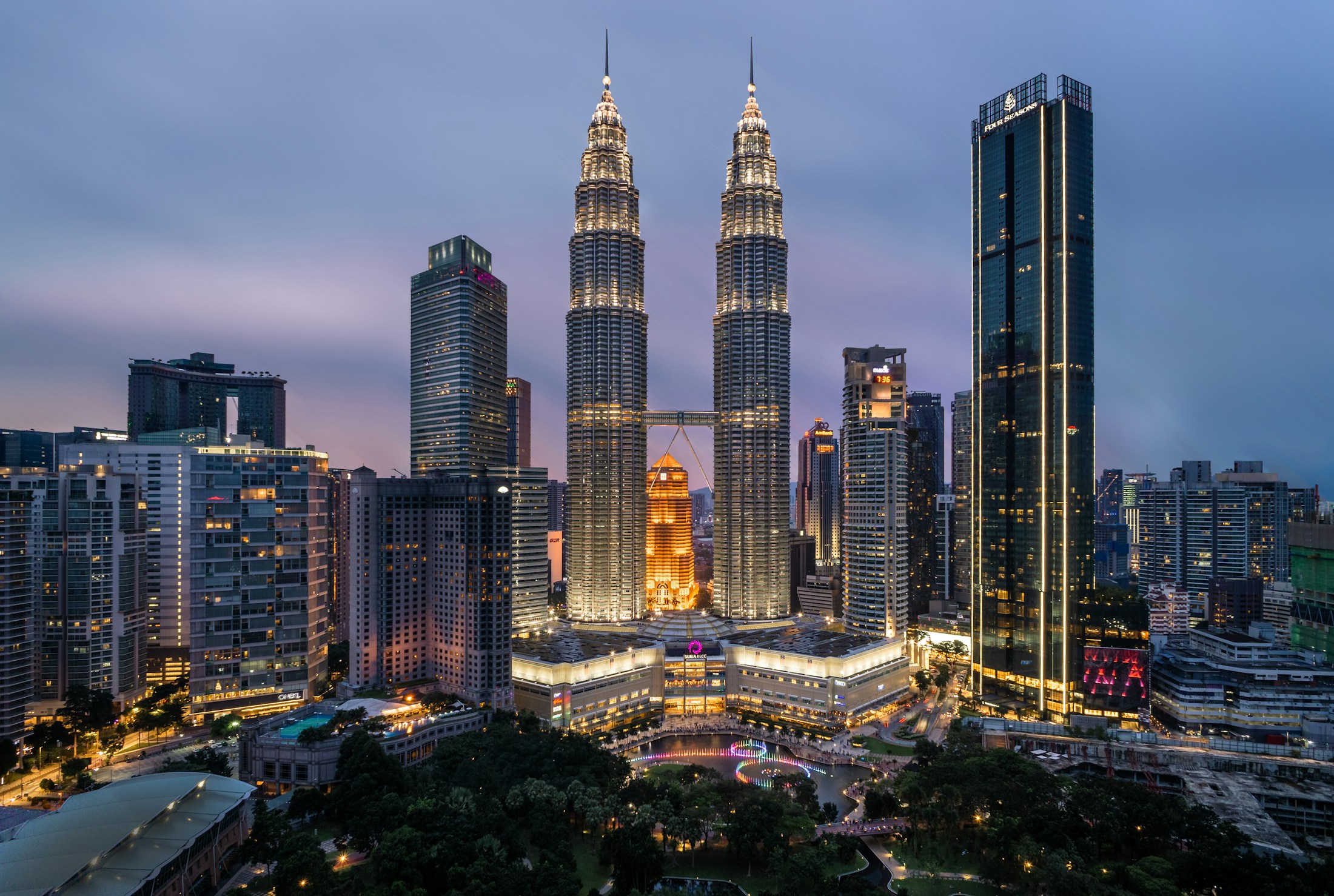 The Petronas Twin Towers and Kuala Lumpur skyline